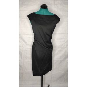 *Diane Von Furstenberg Women's Dress Black Ruched Knee Length Cap Sleeve Party 8
